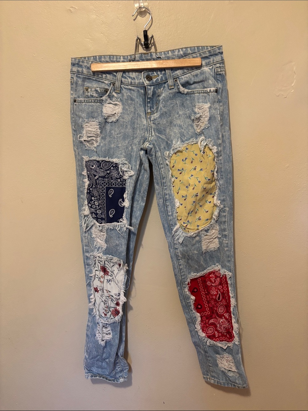 Carmar Light Wash Skinny Jeans with Colorful Patchwork